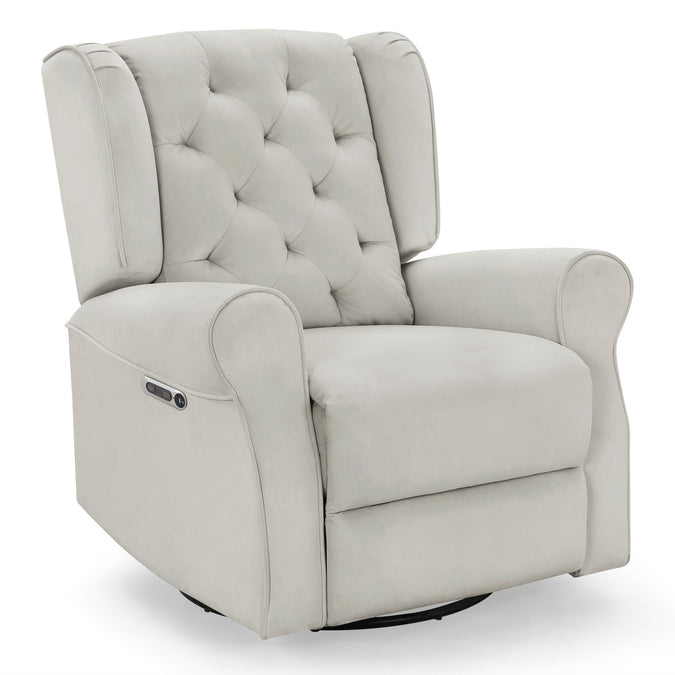 DCB: Light Grey Velvet (1484) 10-Emmie Electronic Power Recliner and Swivel Glider with USB Port in LiveSmart Performance Fabric