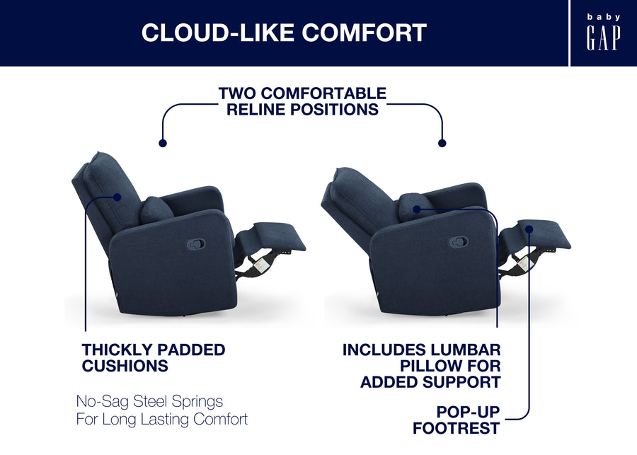 Sailor Blue (1486) 2-Cloud Recliner and Swivel Glider with Stain-Resistant Performance Fabric