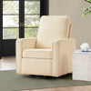 Beige armchair in a room with a window and side table. 25-Luna Nursery Swivel Glider