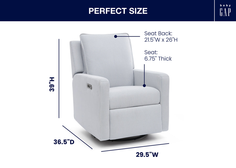 Sky Blue (1582) 68-babyGap Harlowe Power Recliner and Swivel Glider with USB-A and Type-C Ports in Stain-Resistant Performance Fabric