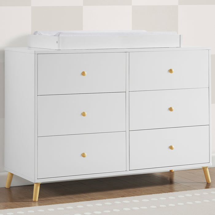 X W103060 123 essex 6dr dresser bianca white wnatural lifestyle 101 3-Essex 6 Drawer Dresser with Interlocking Drawers