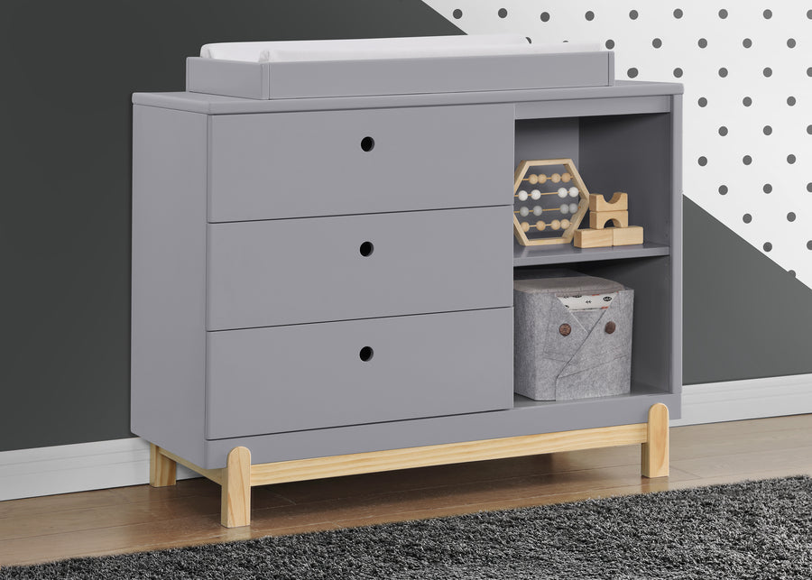 Grey with Natural (1359) 2-Poppy 3 Drawer Dresser with Cubbies