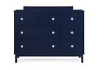 Navy blue dresser with white circular handles on a white background 22-babyGap Legacy 6 Drawer Dresser with Interlocking Drawers