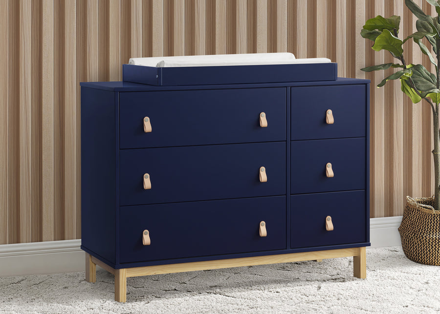 Navy with Natural (1481) 2-babyGap Legacy 6 Drawer Dresser with Leather Pulls and Interlocking Drawers