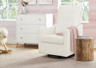 White armchair with a pink blanket in a nursery setting 29-Andie Nursery Glider Swivel Chair with LiveSmart Fabric