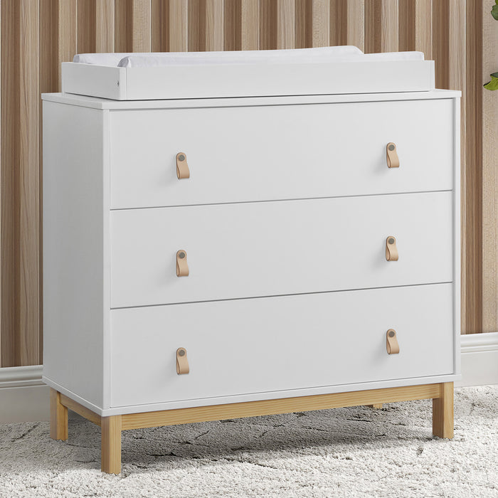 Bianca White with Natural (123) 2-babyGap Legacy 3 Drawer Dresser with Leather Pulls and Interlocking Drawers