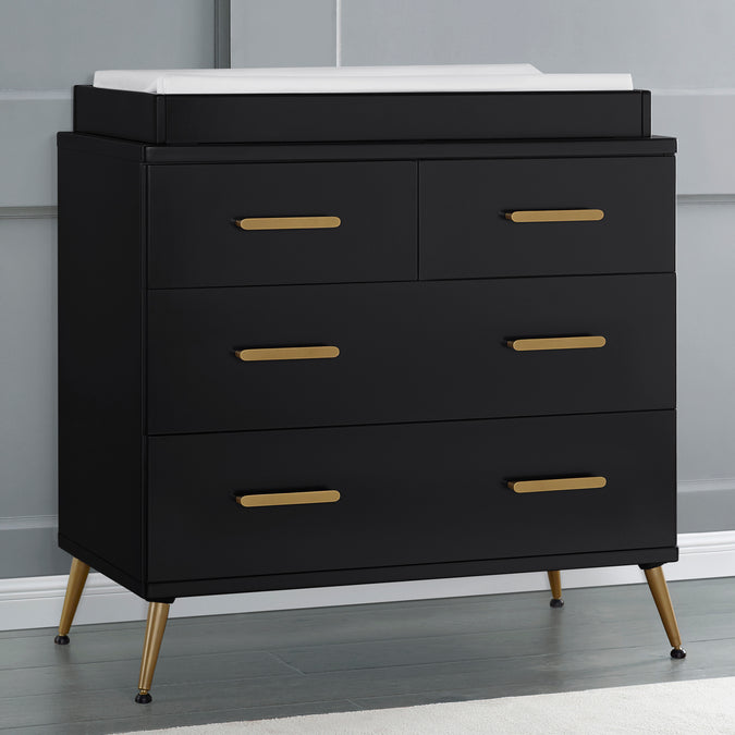 Ebony with Melted Bronze (1500) 20-Sloane 4 Drawer Dresser with Changing Top and Interlocking Drawers