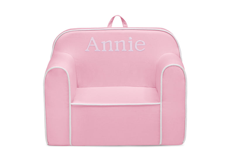 Pink children's chair with 'Annie' embroidered on a white background 6-Personalized Cozee Chair for Kids