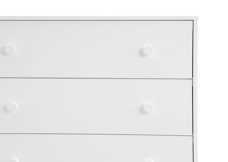 Close-up of a white dresser with three drawers on a white background 28-babyGap Legacy 3 Drawer Dresser with Interlocking Drawers
