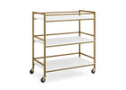 Gold-framed rolling cart with white shelves on a white background 5-Jade Changing Table