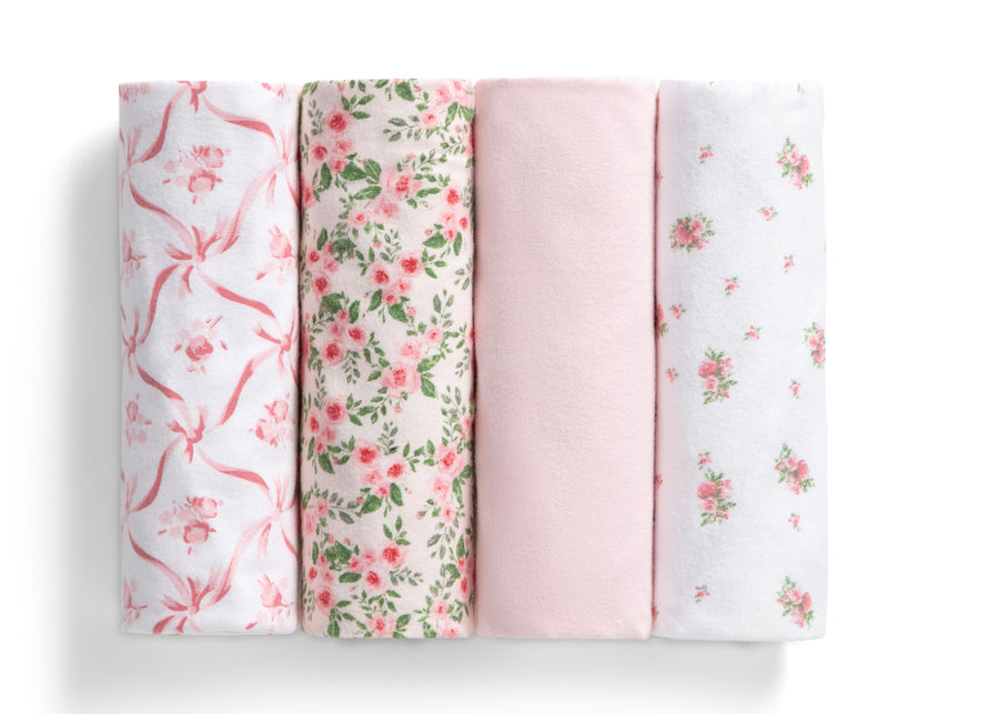 Pink Floral (3034) 14-100% Cotton Flannel Baby Receiving Blankets - 4 Pack