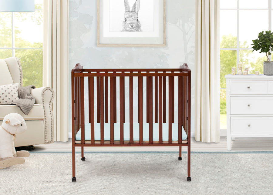 Dark Cherry (604) 1-Folding Portable Mini Baby Crib with 1.5-inch Mattress