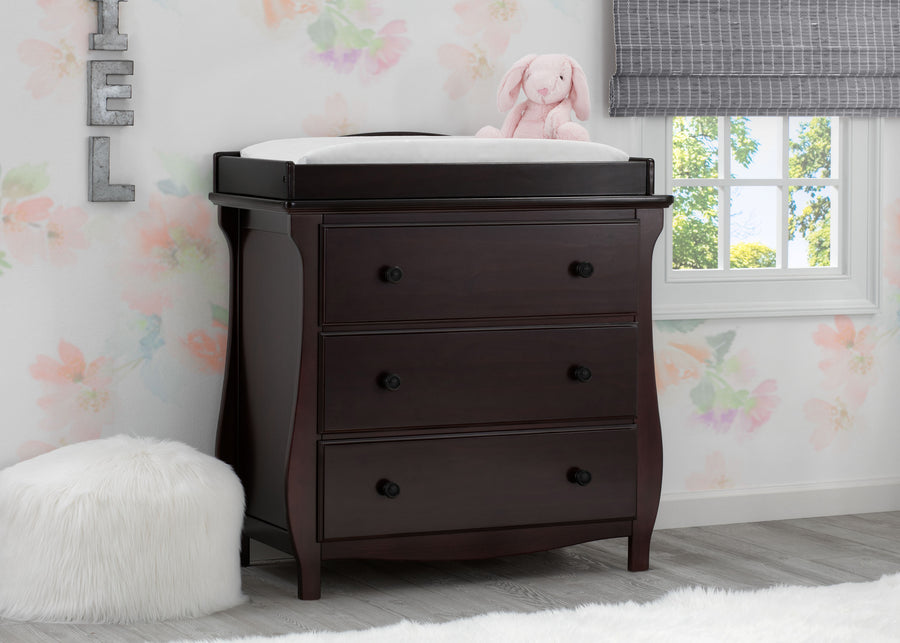 Dark Chocolate (207) 14-Lancaster 3 Drawer Dresser with Changing Top and Interlocking Drawers