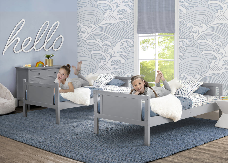 Grey (026) 2-Convertible Twin Bunk Bed with Ladder and Guardrails