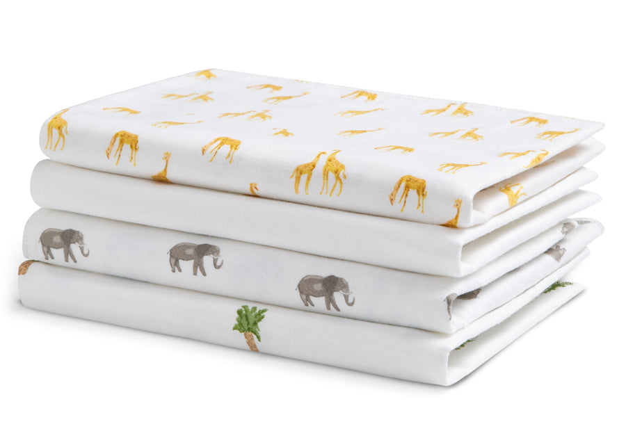 Safari Friends (3414) 4-100% Cotton Flannel Baby Receiving Blankets - 4 Pack