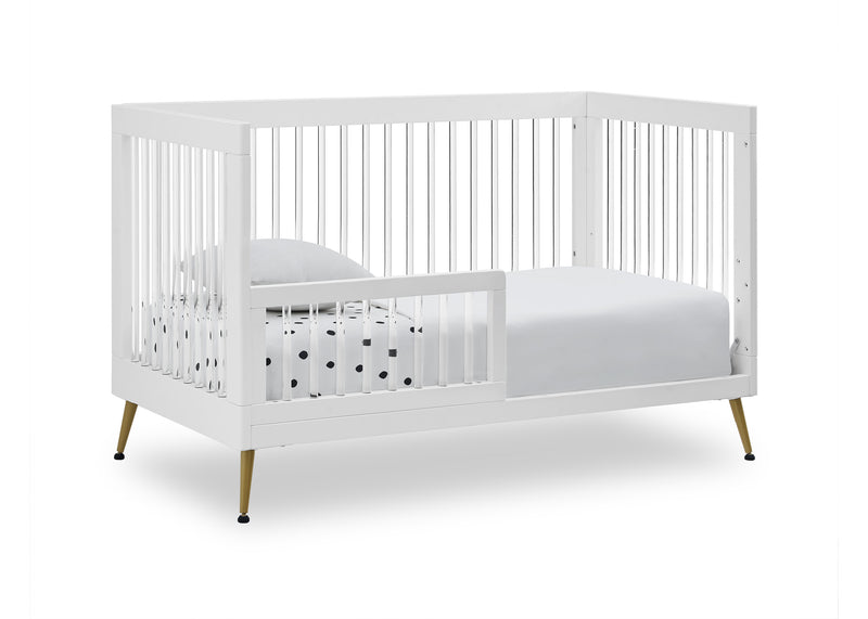 White crib with metal bars on a white background 19-Sloane 4-in-1 Acrylic Convertible Crib