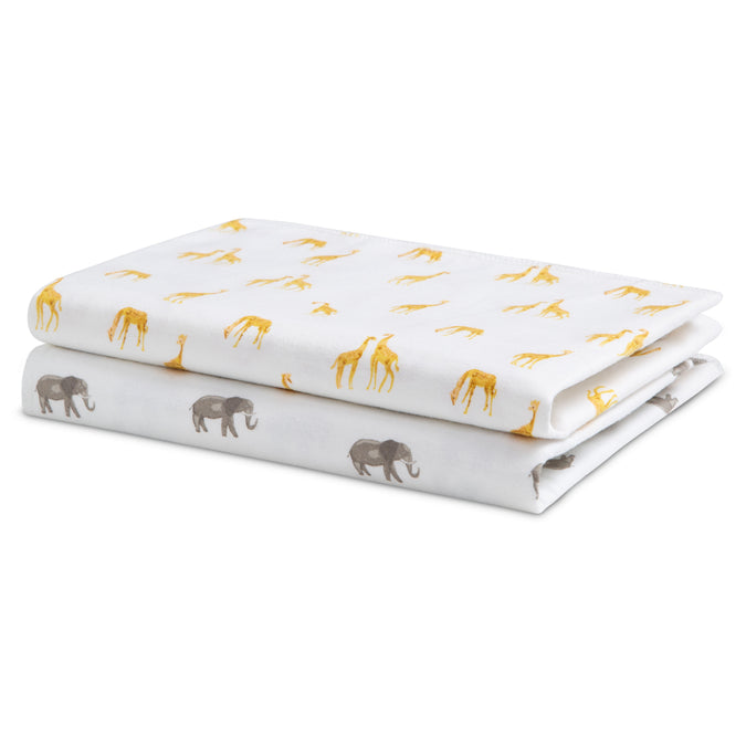 DCB: Safari Friends (3414) 18-100% Cotton Flannel Baby Receiving Blankets - 2 Pack