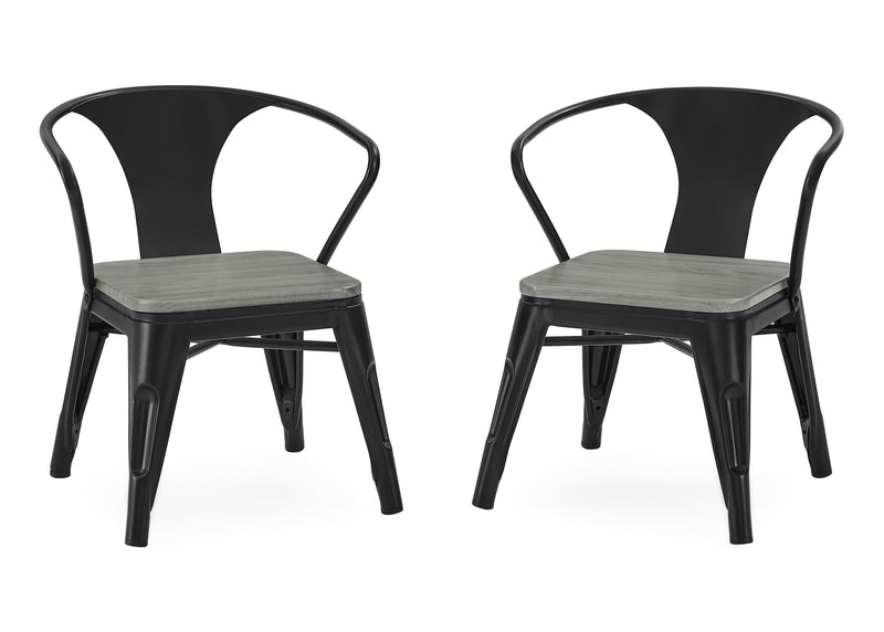 Two black metal chairs with wooden seats on a white background 30-Bistro 2-Piece Chair Set