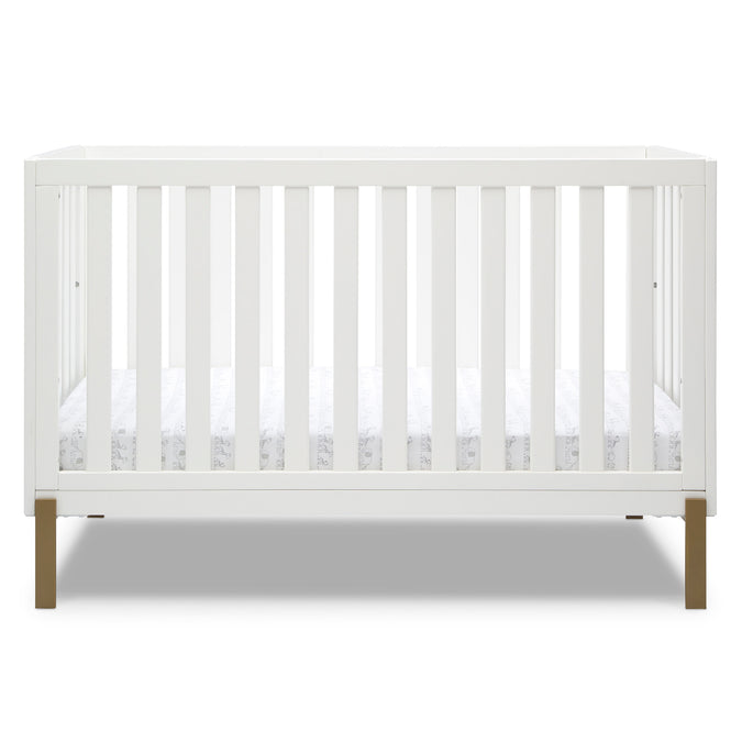 White crib with wooden legs on a white background 18-Hendrix 4-in-1 Convertible Crib