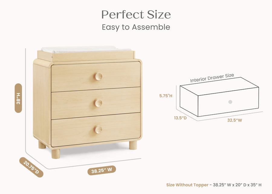 Natural Sandstone (1544) 16-Ari 3 Drawer Dresser with Changing Top