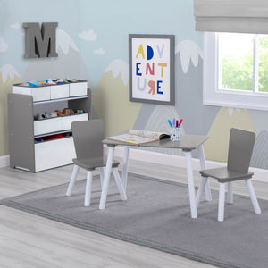 Light Grey and White (1176) 5-4-Piece Toddler Playroom Set – Includes Play Table and 6 Bin Toy Organizer with Reusable Vinyl Cling Stickers (Copy)