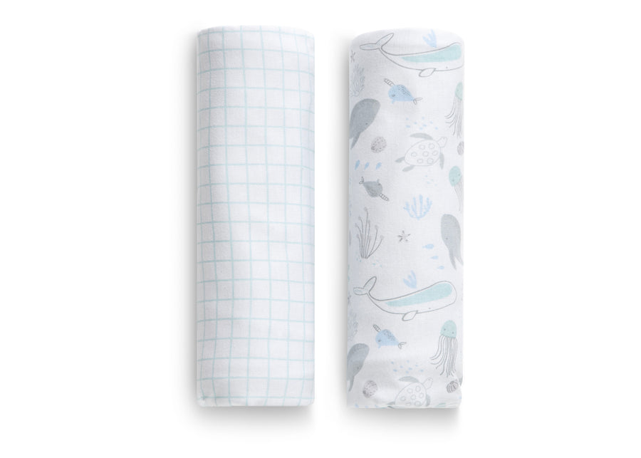 Sea Life (3236) 14-100% Organic Jersey Cotton Baby Receiving Blankets - 2 Pack