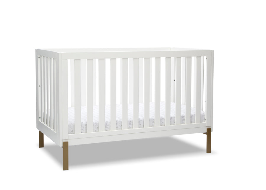 White crib with wooden legs on a white background 19-Hendrix 4-in-1 Convertible Crib