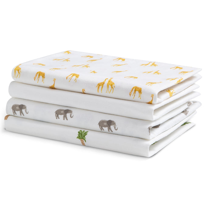 DCB: Safari Friends (3414) 6-100% Cotton Flannel Baby Receiving Blankets - 4 Pack