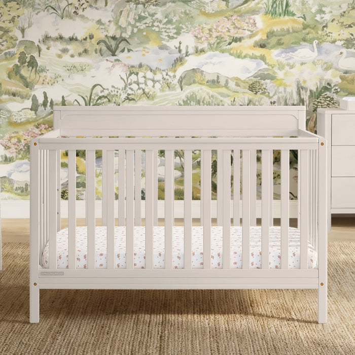 White crib in a nursery with floral wallpaper 0-Isabelle 6-in-1 Convertible Crib