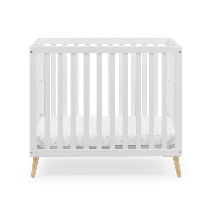 DCB: Bianca White with Natural (123) 30-Essex Convertible Mini Baby Crib with 2.75-Inch Mattress, Greenguard Gold Certified