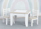 White children's table and chairs with a light wood finish on a gray floor. 7-Chelsea Table and Chair Set