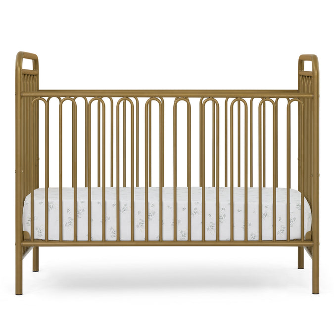 Bronze-colored crib with a white mattress on a white background 34-Darcy 4-in-1 Convertible Metal Crib