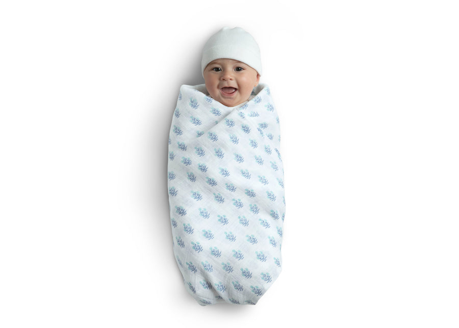 Blue Botanicals (3035) 7-100% Cotton Muslin Baby Receiving Blankets - 2 Pack