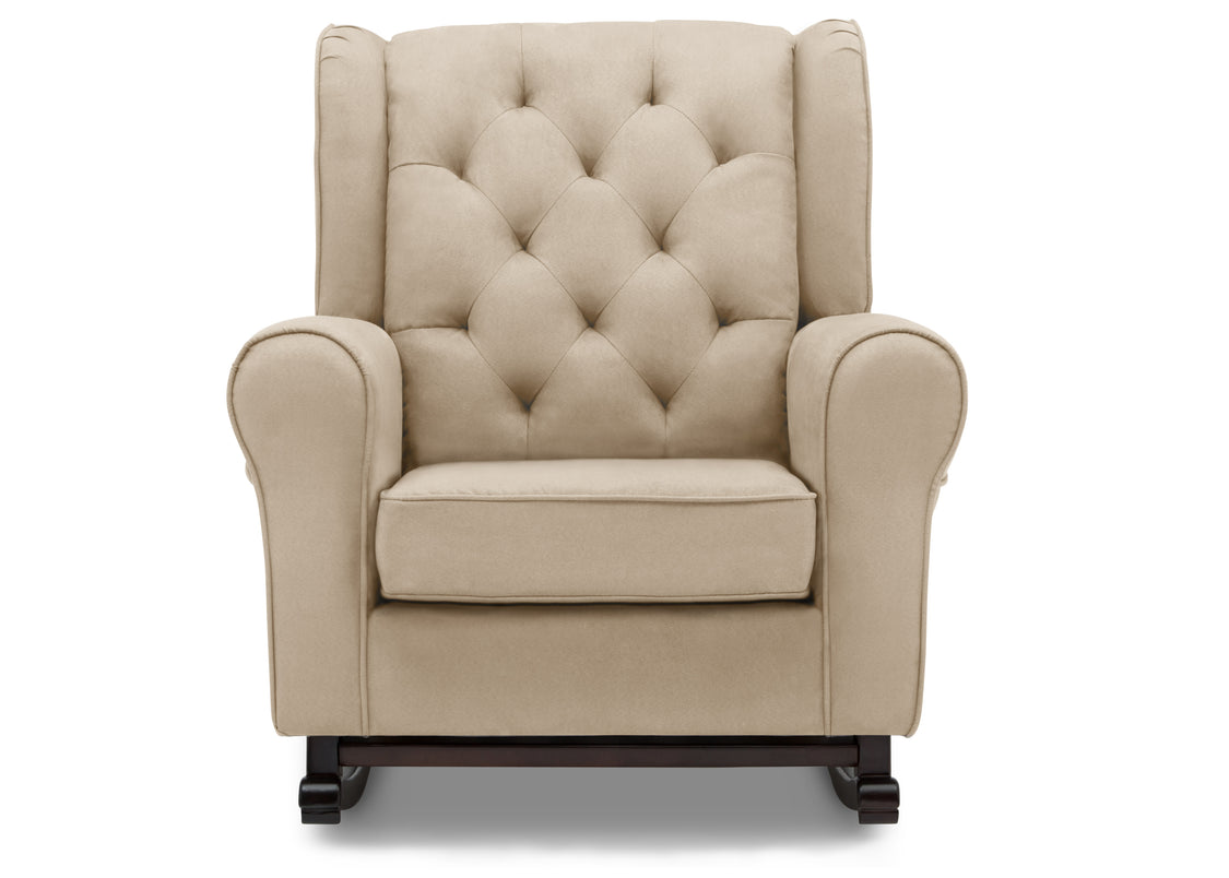 Beige armchair with tufted backrest on a white background