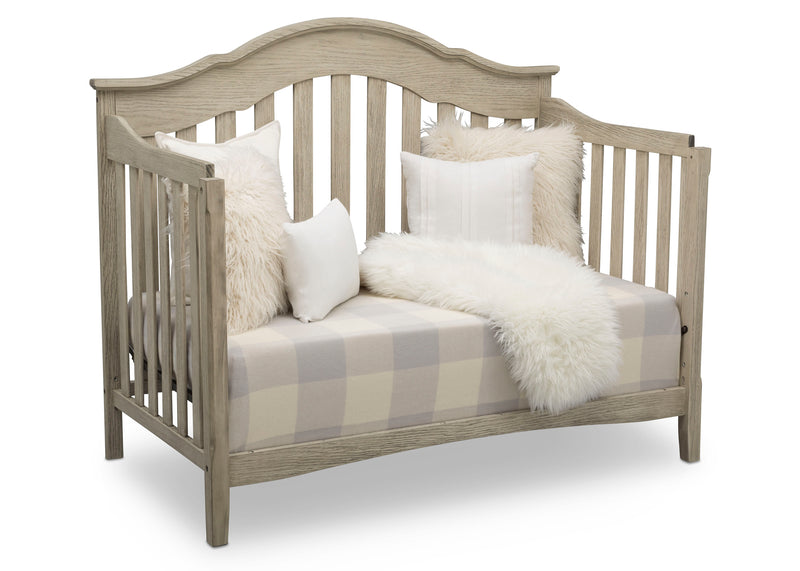 Wooden crib with white and plaid bedding on a white background 17-Farmhouse 6-in-1 Convertible Baby Crib