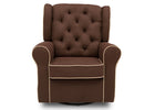 A brown tufted fabric swivel armchair with cream-colored piping trim, shown from a front-facing perspective on a white background. 14-Emerson Nursery Glider Swivel Rocker Chair