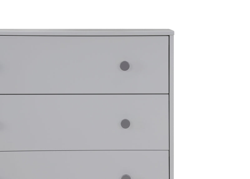 Gray dresser with three drawers on a white background