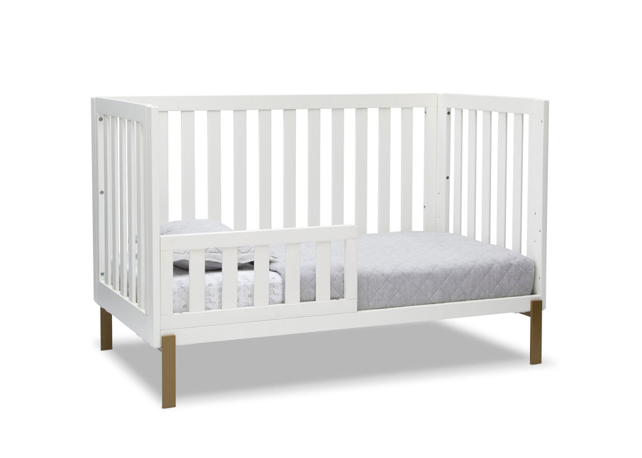 White crib with a gray mattress on a white background 21-Hendrix 4-in-1 Convertible Crib