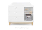 White dresser with wooden accents on a white background 12-Poppy 3 Drawer Dresser with Cubbies