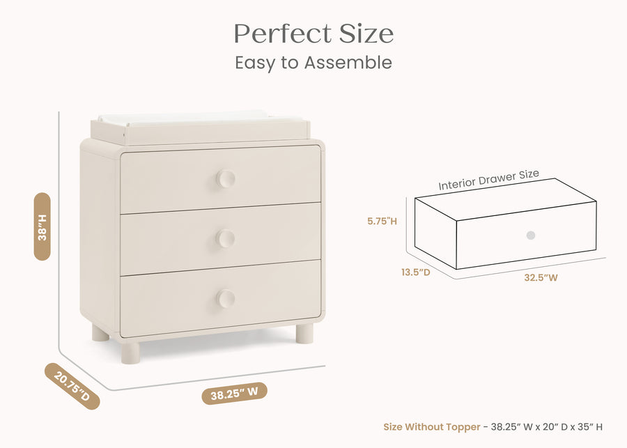 Soft Beige (1560) 4-Ari 3 Drawer Dresser with Changing Top