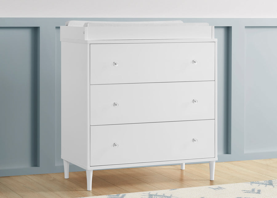 Bianca White (130) 7-Bowie 3 Drawer Dresser with Changing Top and Interlocking Drawers
