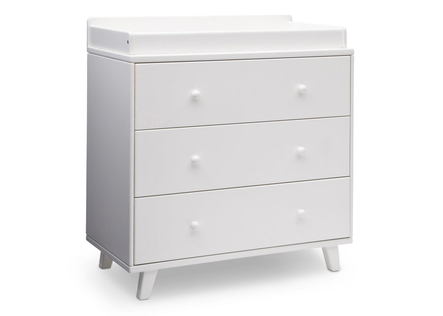 White (100) 3-Ava 3 Drawer Dresser with Changing Top and Interlocking Drawers