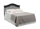 Bed with black headboard, gray bedding, and white pillows on a white background 24-Farmhouse 6-in-1 Convertible Baby Crib