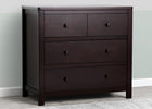 Dark wood dresser with four drawers against a gray wall. 13-3 Drawer Dresser with Interlocking Drawers