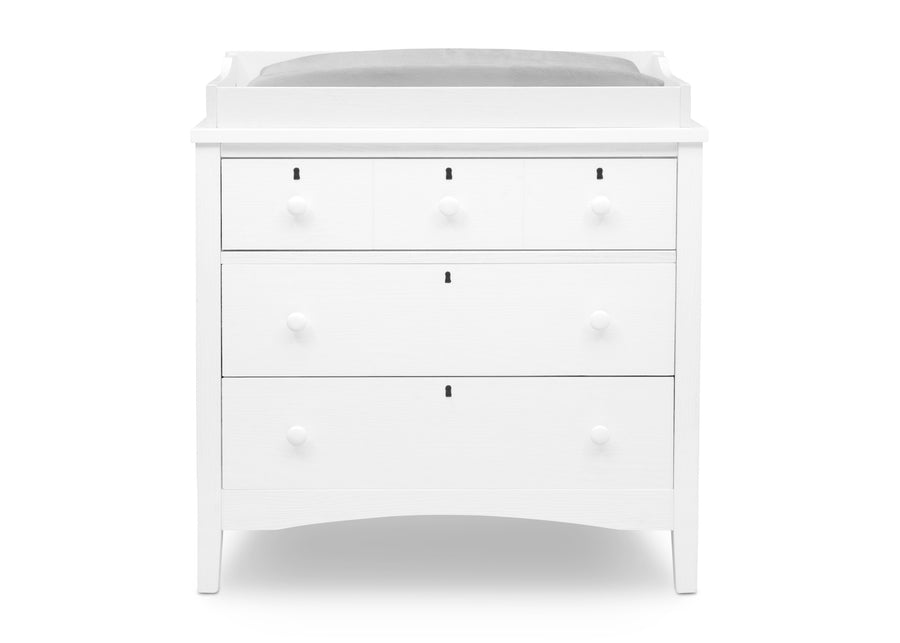 Textured White (1349) 12-Farmhouse 3 Drawer Dresser with Changing Top and Interlocking Drawers