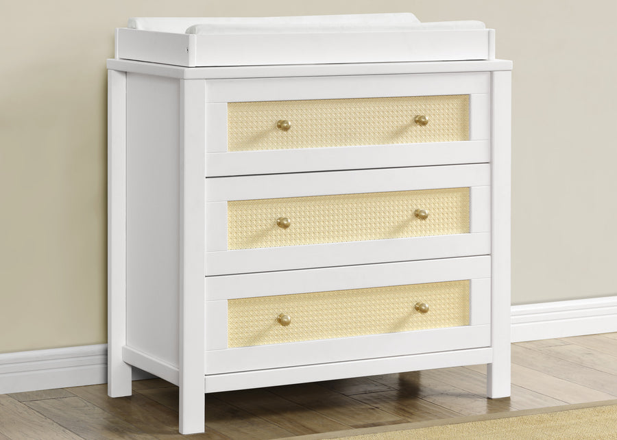 Bianca White with Textured Almond (1508) 6-Theo 3 Drawer Dresser with Changing Top