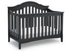 Black crib with slatted design on a white background 25-Farmhouse 6-in-1 Convertible Baby Crib