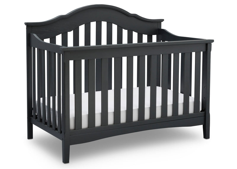 Black crib with slatted design on a white background 25-Farmhouse 6-in-1 Convertible Baby Crib