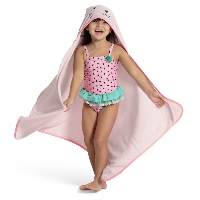 DCB: Pink Cat (1261) 9-Kids Hooded Bath Towel with Pockets