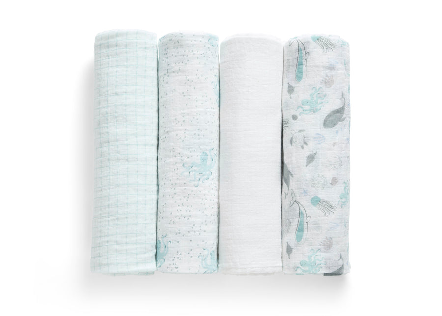 Sea Life (3236) 2-100% Cotton Muslin Baby Receiving Blankets - 4 Pack